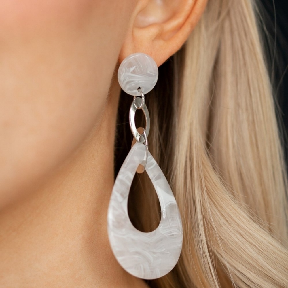 Beach Oasis - White Acrylic Earrings